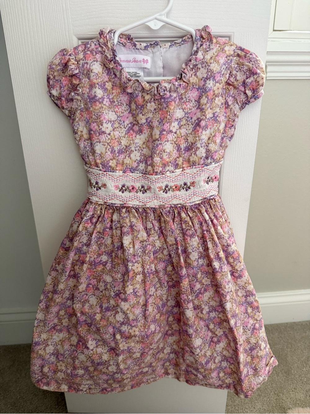Bonnie Jean Pink and Purple Floral Smocked Waist Dress